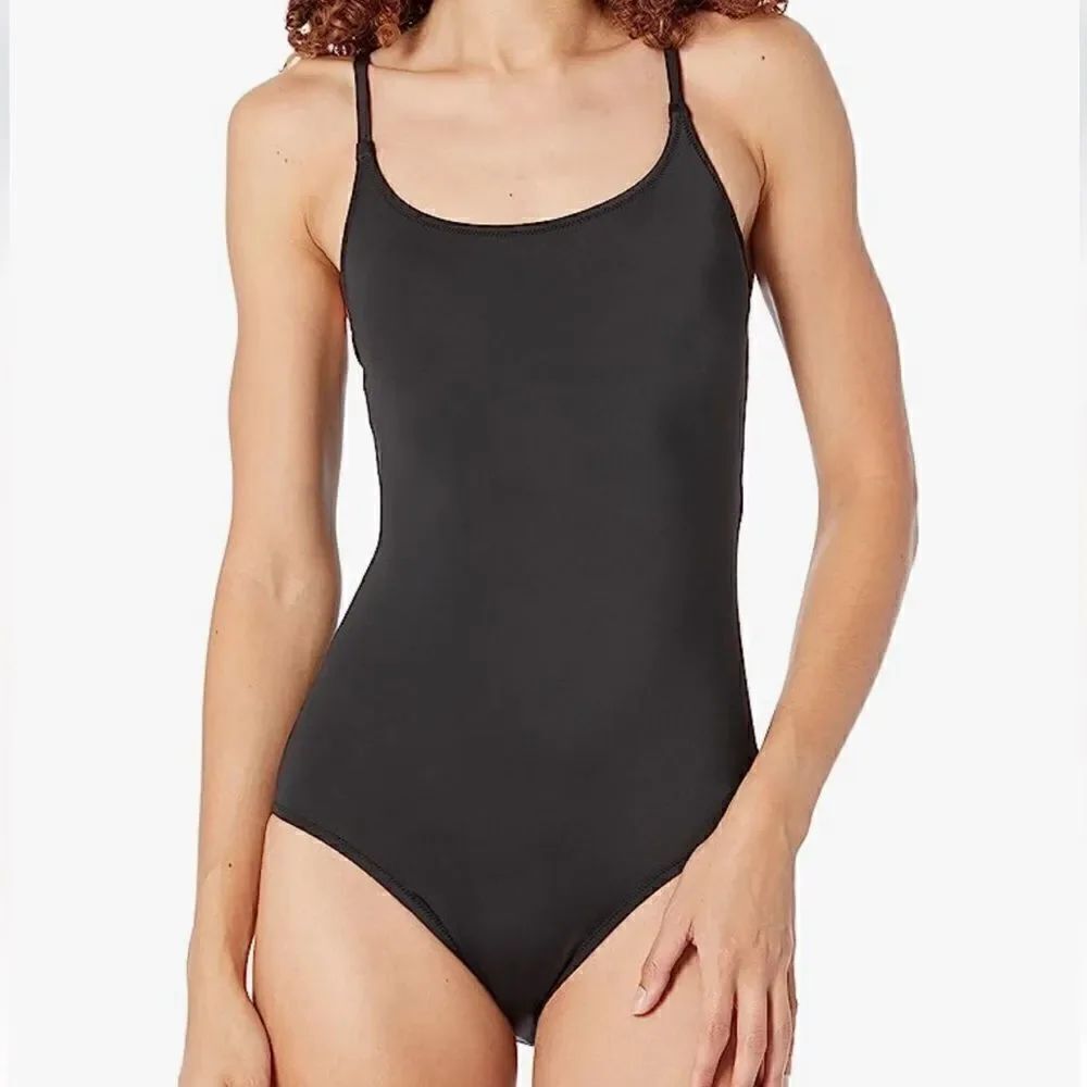 Amazon Essentials NEW Thin Strap Scoop Neck Classic Black One Piece Swimsuit